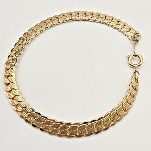Vintage 1970s Gold Tone Curb Chain Bracelet - 7 Inch Textured